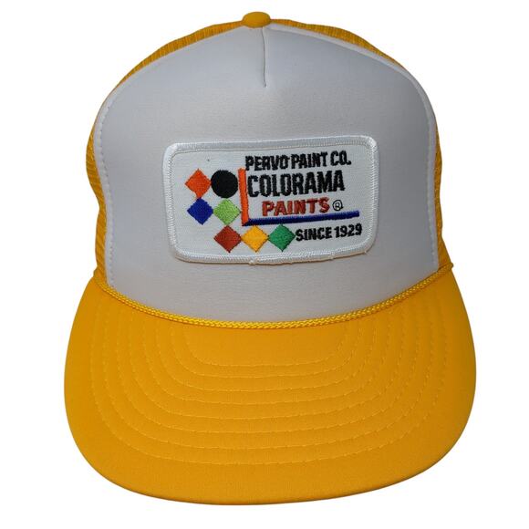 Pervo Paint Co. Coloroma Paints Since 1929 Trucker Hat Yellow OS Mesh Back Rope - Picture 1 of 10